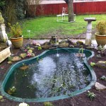 Newly installed large pre-formed fibreglass pond